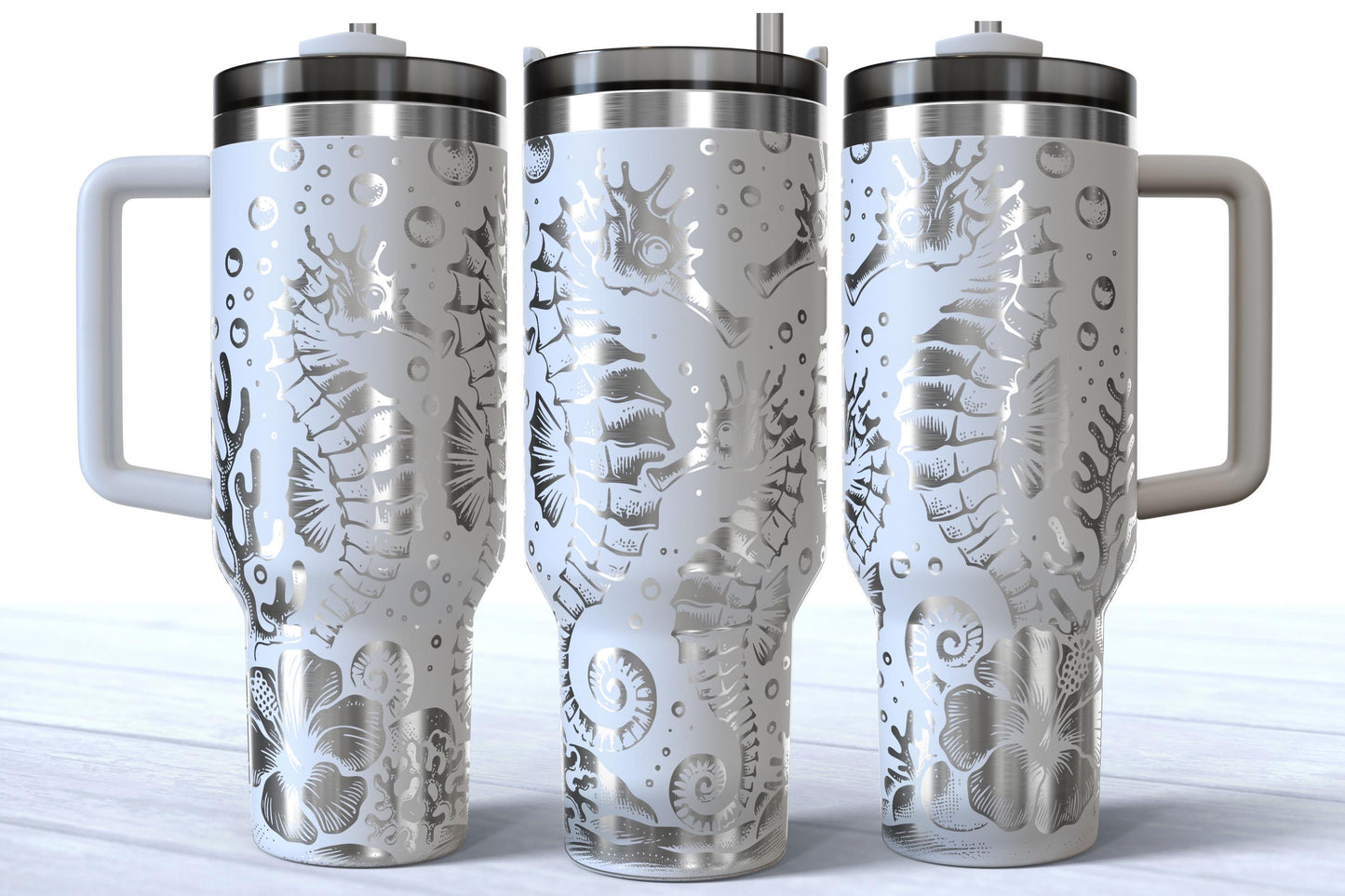 Laser Engraved Seahorse 40oz Stainless Steel Makerflo Tumbler