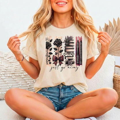 Just Go Away Gothic Book Lover Relaxed Fitted Bella Canvas Graphic T-shirt
