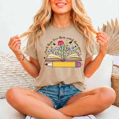 Teacher Relaxed Fitted T-Shirt, Bella Canvas 3001, Teach Love Grow, Educator Gift