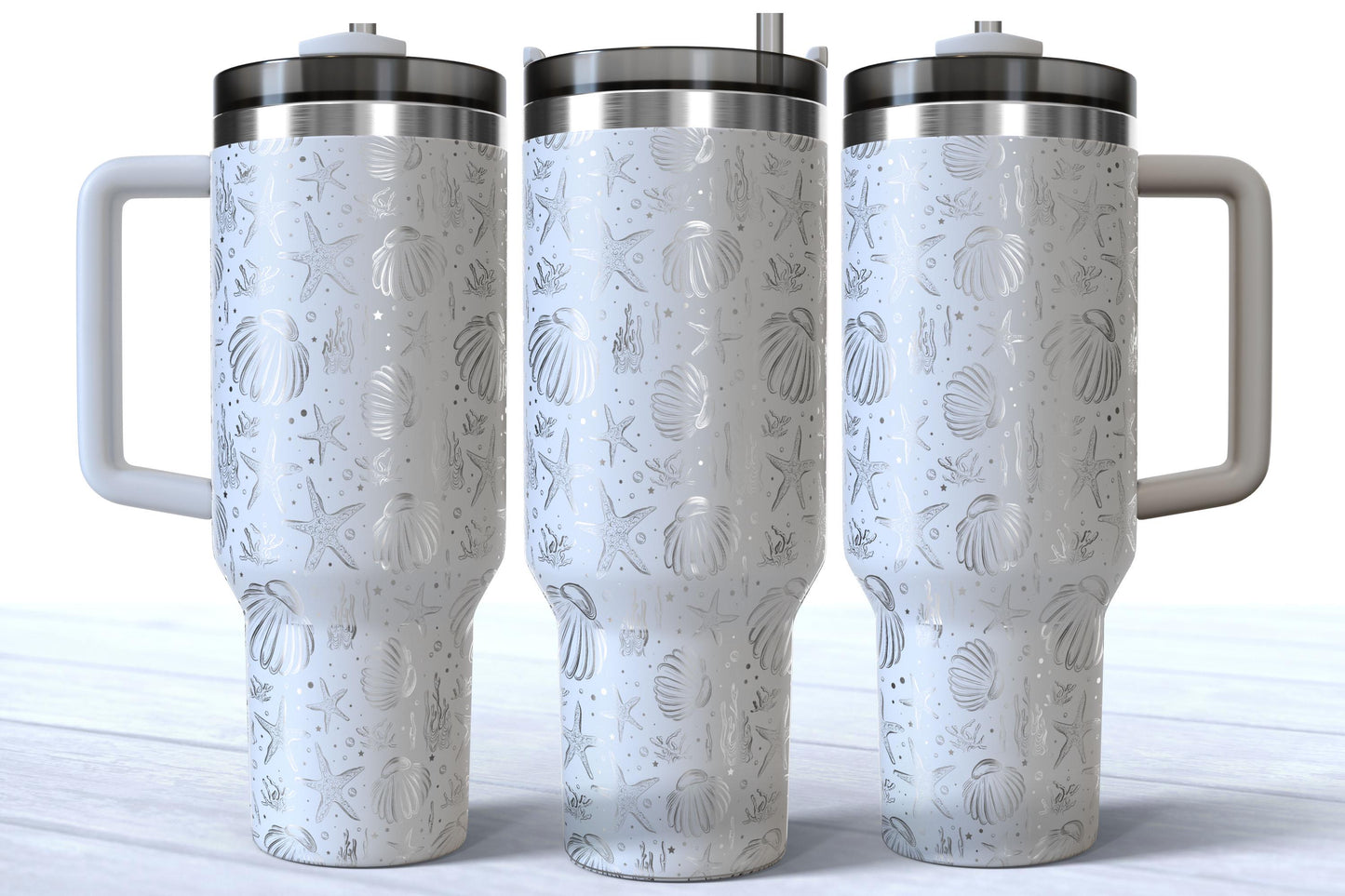 Laser Engraved Sea Shells and Starfish 40oz Makerflo Tumbler