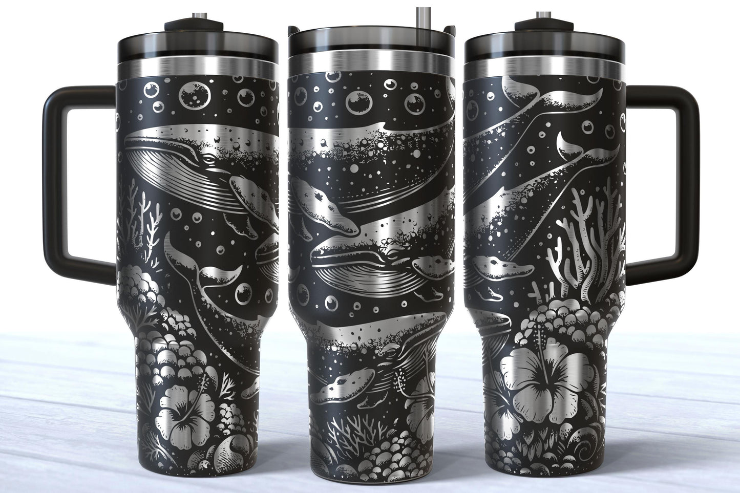 Laser Engraved Whale 40oz Makerflo Tumbler