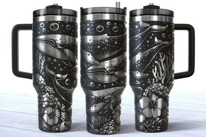 Laser Engraved Whale 40oz Makerflo Tumbler