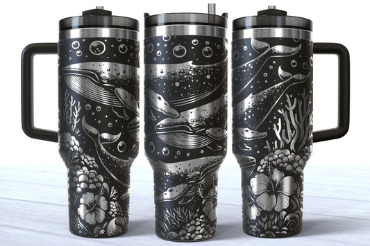 Laser Engraved Whale 40oz Makerflo Tumbler
