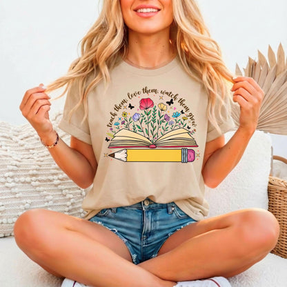 Teacher Relaxed Fitted T-Shirt, Bella Canvas 3001, Teach Love Grow, Educator Gift
