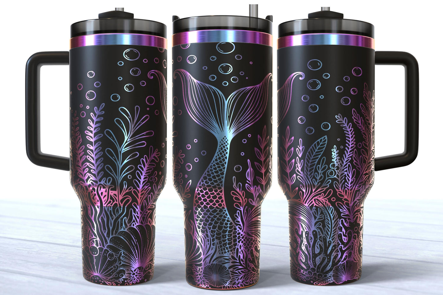 Mermaid Tail Laser Engraved 40oz Makerflo Stainless Steel Tumbler | Ocean Cup