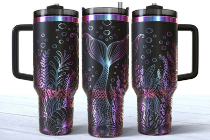 Mermaid Tail Laser Engraved 40oz Makerflo Stainless Steel Tumbler | Ocean Cup