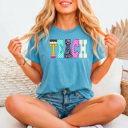 Teacher Shirt | TEACH Relaxed Fitted Graphic Tee – Educator Gift | Peanut Bubba Print Shop