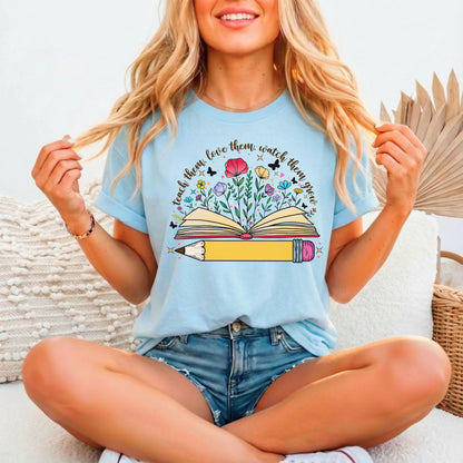 Teacher Relaxed Fitted T-Shirt, Bella Canvas 3001, Teach Love Grow, Educator Gift