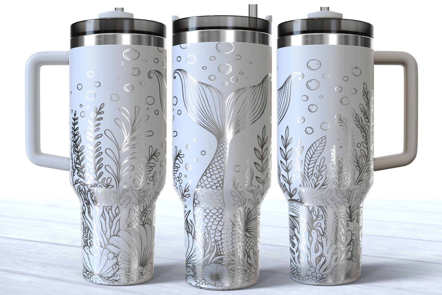 Mermaid Tail Laser Engraved 40oz Makerflo Stainless Steel Tumbler | Ocean Cup