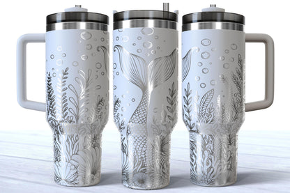 Mermaid Tail Laser Engraved 40oz Makerflo Stainless Steel Tumbler | Ocean Cup