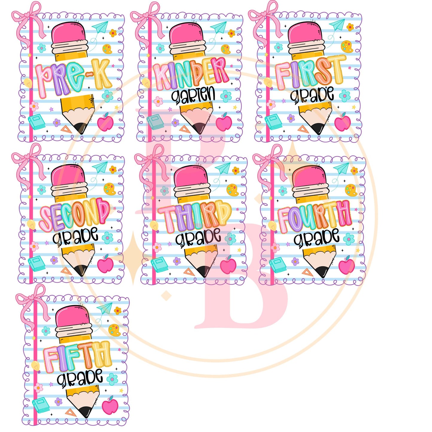 Girls Back to School Comfort Colors Tee – Pencil, Notebook & Ribbon - Pre-K to 5th Grade