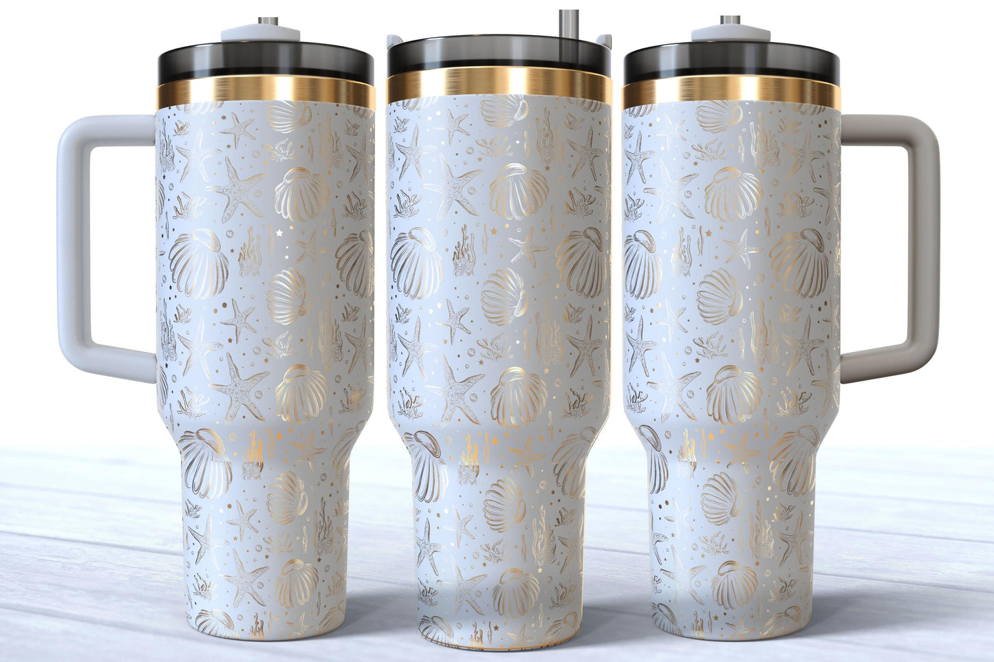 Laser Engraved Sea Shells and Starfish 40oz Makerflo Tumbler
