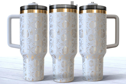 Laser Engraved Sea Shells and Starfish 40oz Makerflo Tumbler