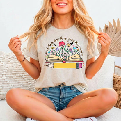 Teacher Relaxed Fitted T-Shirt, Bella Canvas 3001, Teach Love Grow, Educator Gift