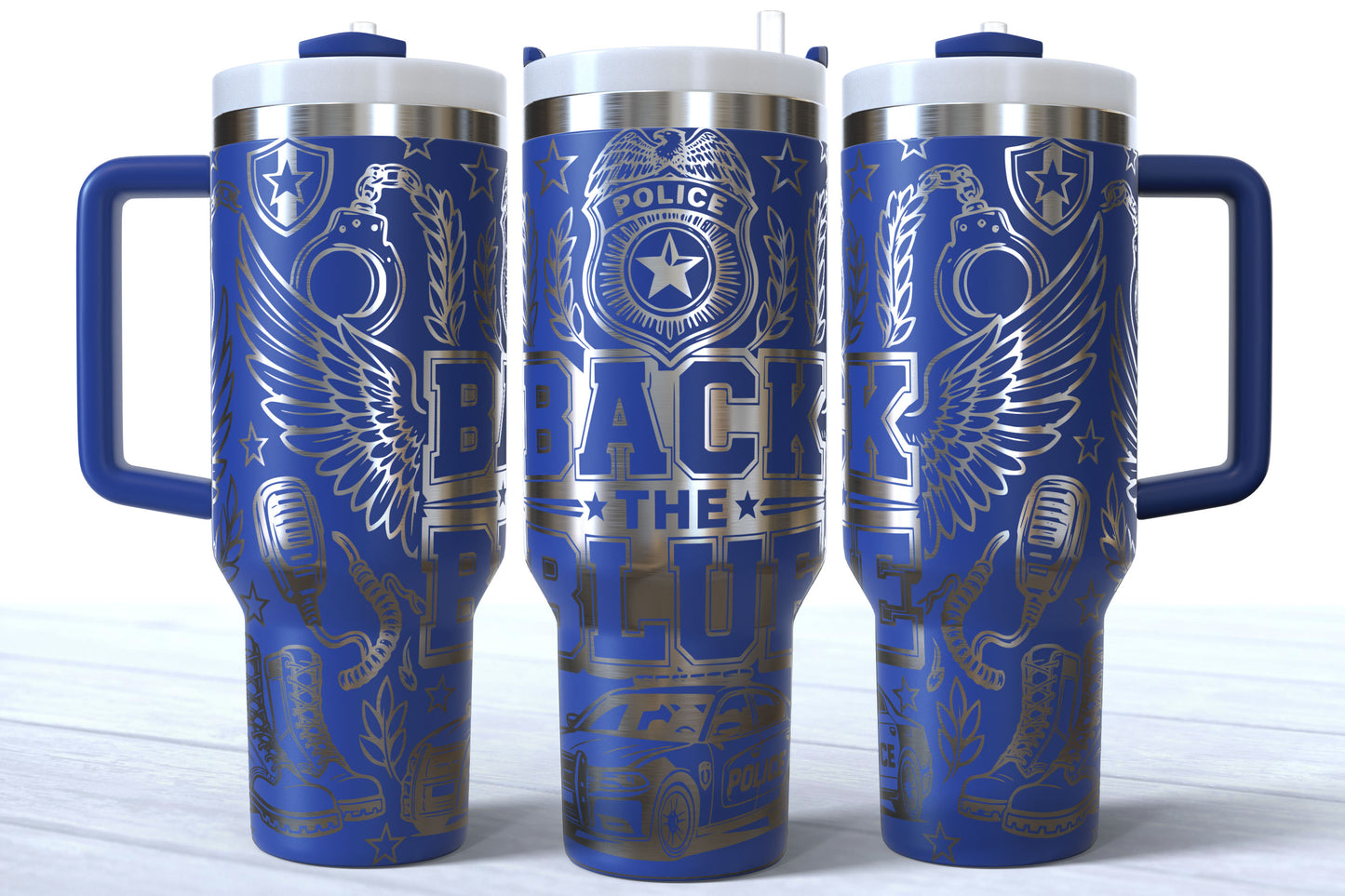 Back The Blue Laser Engraved Makerflo Tumbler | Silver, Gold & Rainbow Plated