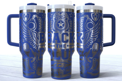 Back The Blue Laser Engraved Makerflo Tumbler | Silver, Gold & Rainbow Plated