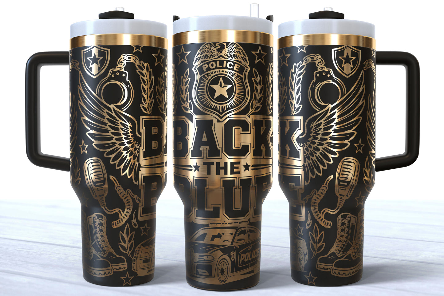 Back The Blue Laser Engraved Makerflo Tumbler | Silver, Gold & Rainbow Plated