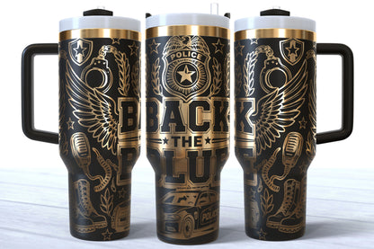 Back The Blue Laser Engraved Makerflo Tumbler | Silver, Gold & Rainbow Plated