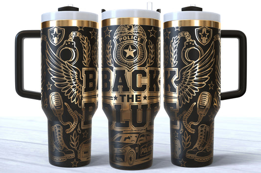 Back The Blue Laser Engraved Makerflo Tumbler | Silver, Gold & Rainbow Plated
