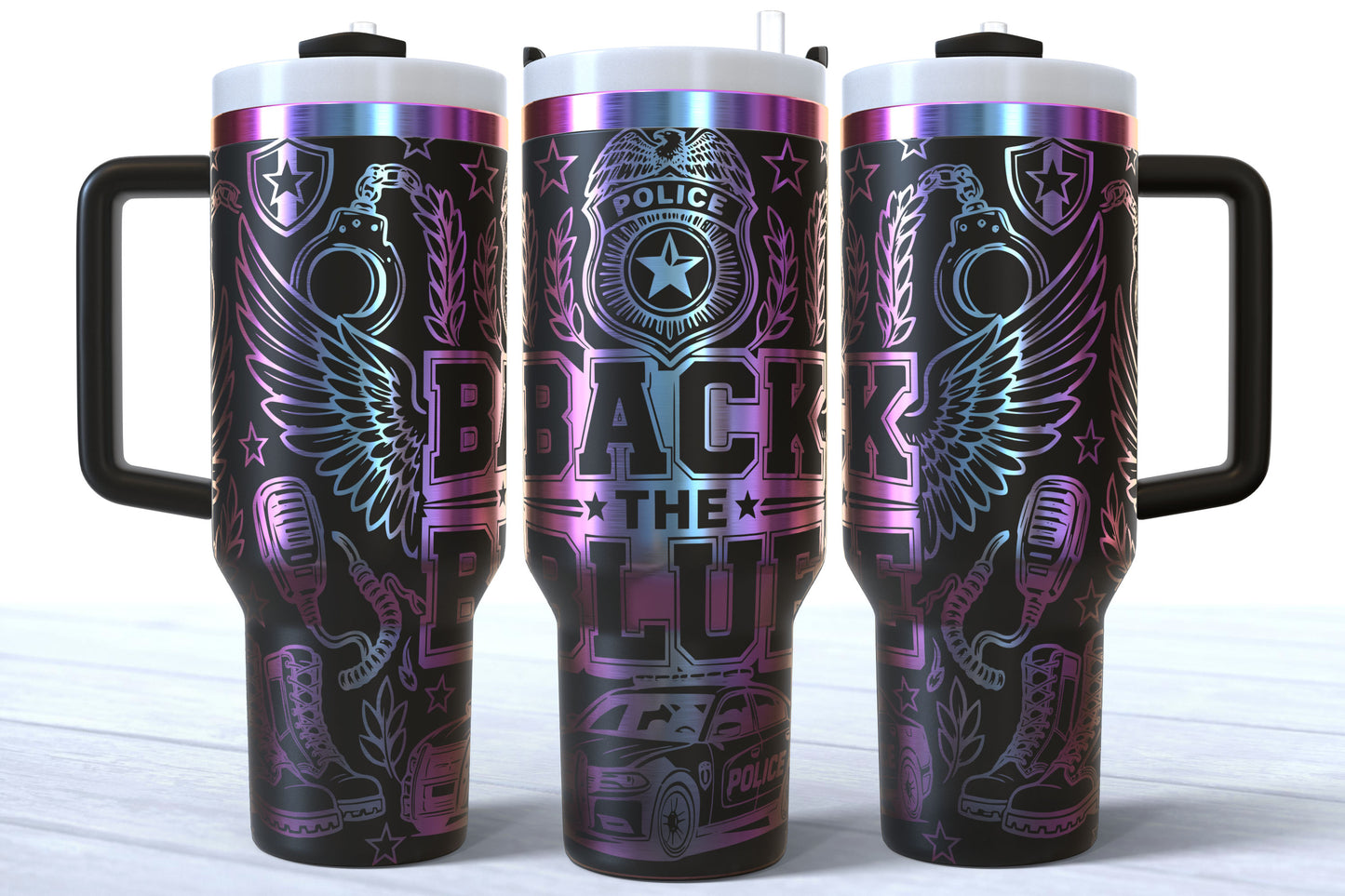 Back The Blue Laser Engraved Makerflo Tumbler | Silver, Gold & Rainbow Plated