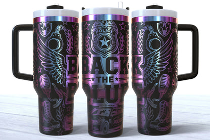 Back The Blue Laser Engraved Makerflo Tumbler | Silver, Gold & Rainbow Plated