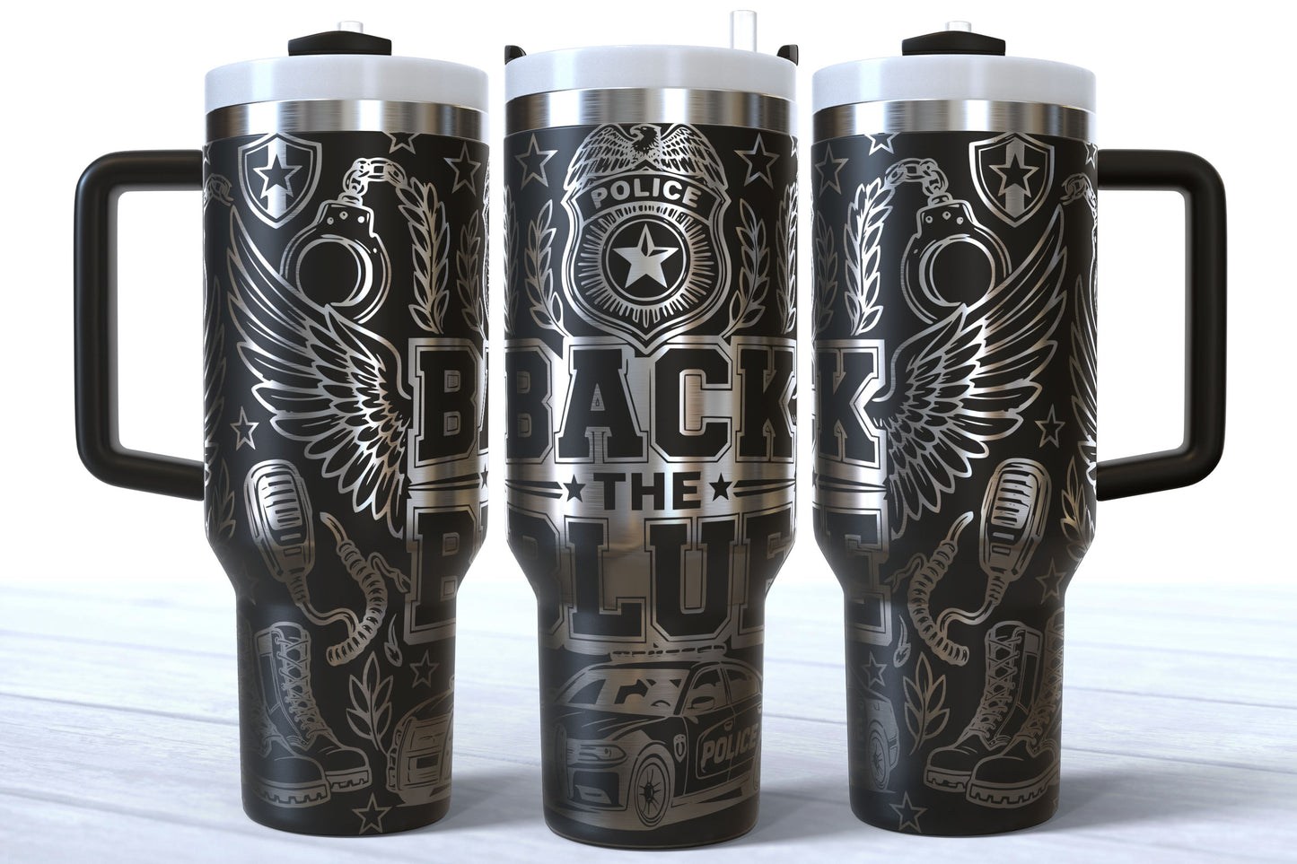 Back The Blue Laser Engraved Makerflo Tumbler | Silver, Gold & Rainbow Plated