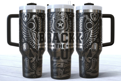 Back The Blue Laser Engraved Makerflo Tumbler | Silver, Gold & Rainbow Plated