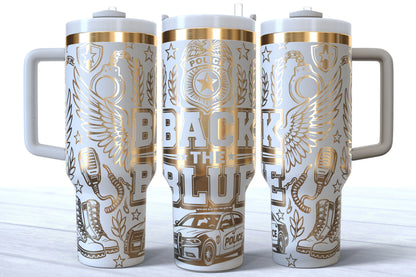 Back The Blue Laser Engraved Makerflo Tumbler | Silver, Gold & Rainbow Plated
