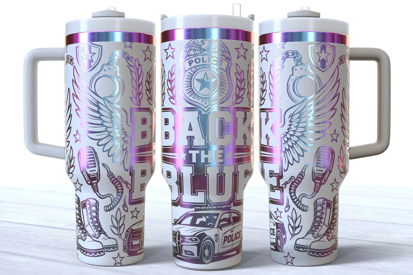 Back The Blue Laser Engraved Makerflo Tumbler | Silver, Gold & Rainbow Plated