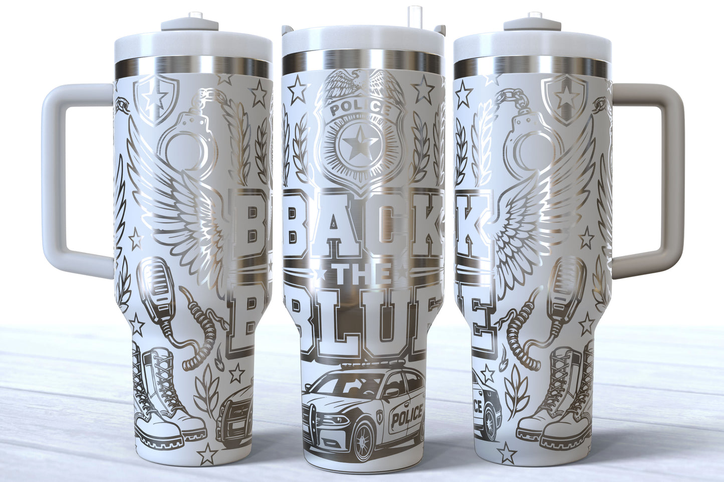 Back The Blue Laser Engraved Makerflo Tumbler | Silver, Gold & Rainbow Plated