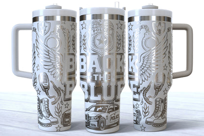 Back The Blue Laser Engraved Makerflo Tumbler | Silver, Gold & Rainbow Plated