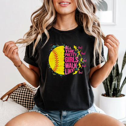Pretty Girls Walk Like This - Softball Comfort Colors Vintage Heavyweight Tee