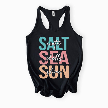 Saltwater, Seashells, Sunshine Ladies Racerback Tank – Next Level 1553