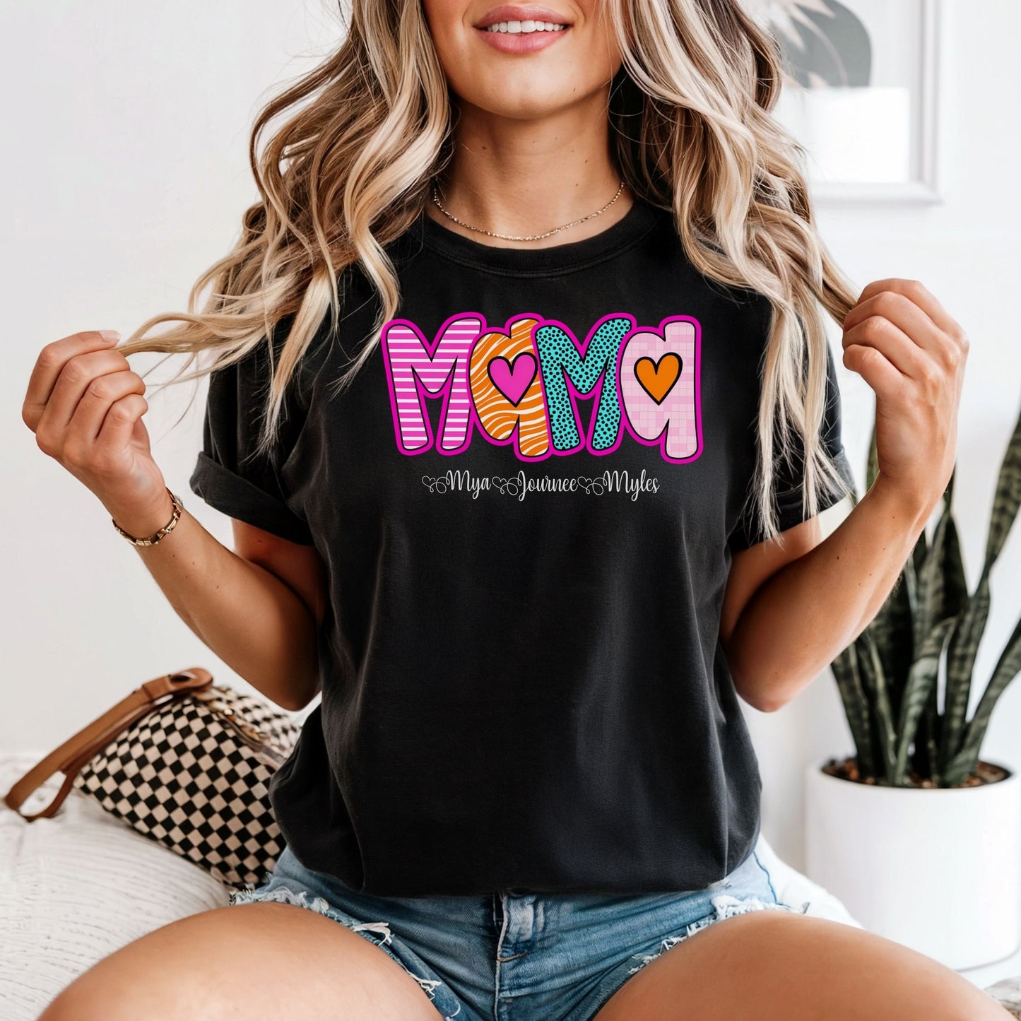 MAMA Custom Kids Names Comfort Colors Tee