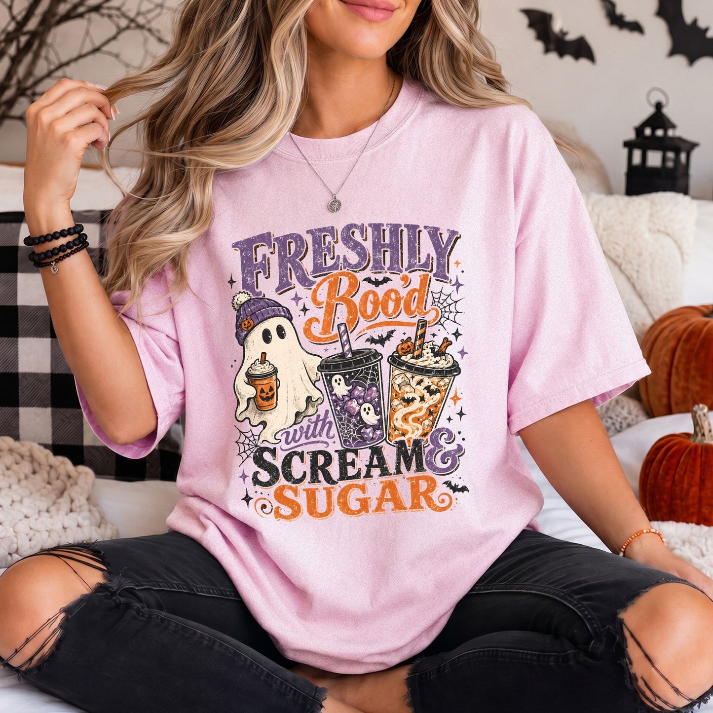 Freshly Boo'd With Scream and Sugar Comfort Colors Tee or Sweatshirt