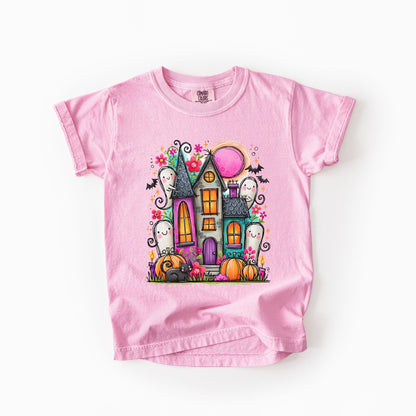 Cute Haunted House Kids Comfort Colors Tee | Youth XS–XL