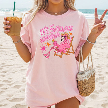 It's 5:00 Somewhere Flamingo Comfort Colors Tee