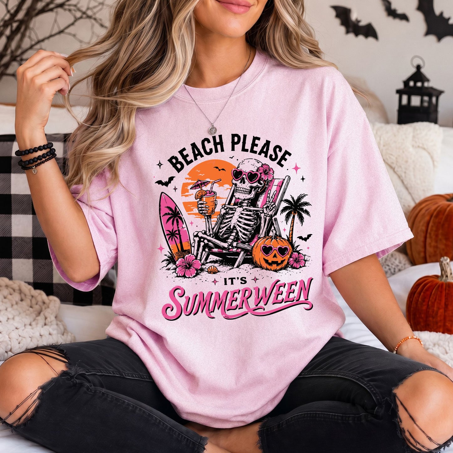 Summerween Beach T-shirt, Skeleton Beach Please Tee, Comfort Colors
