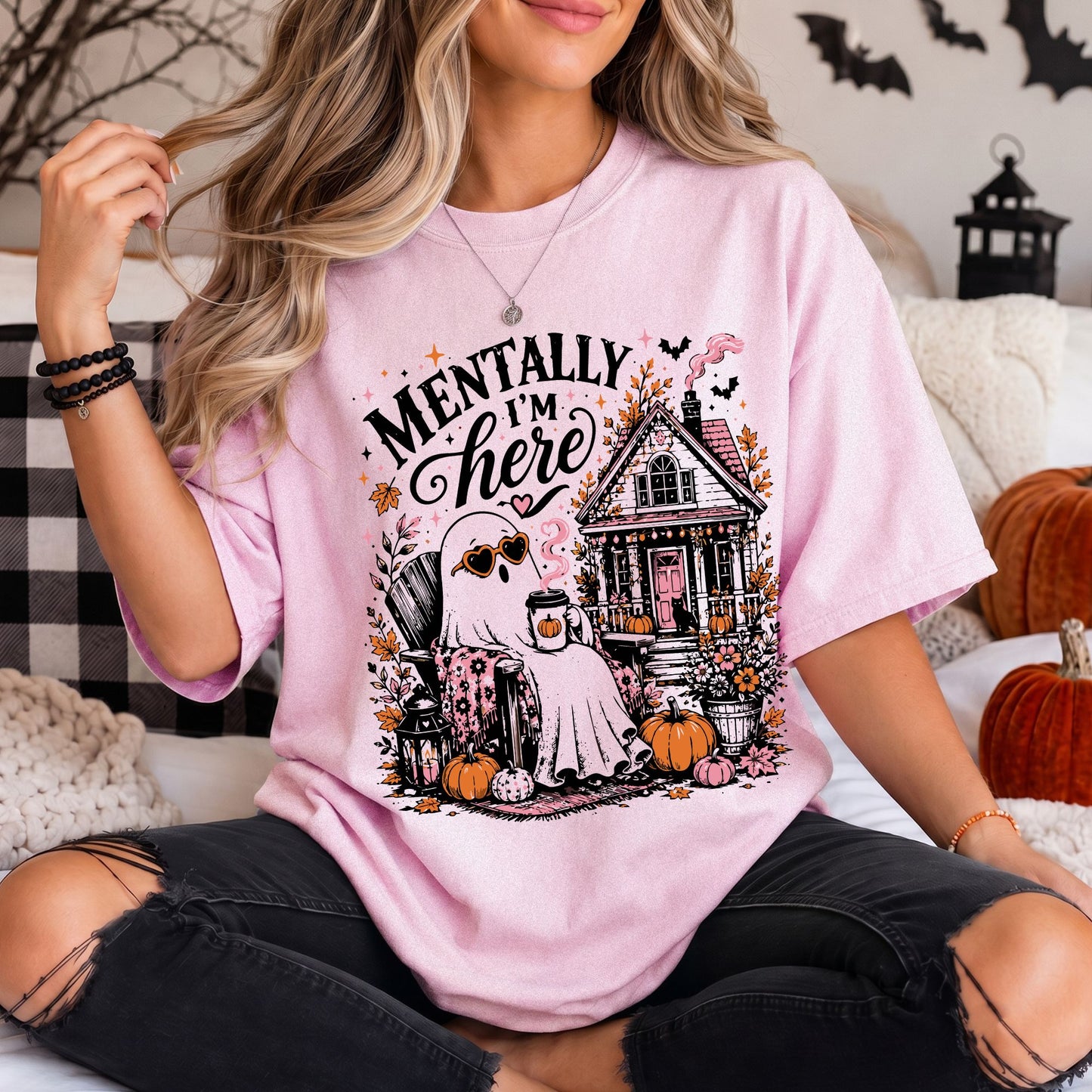 Summerween Ghost Shirt, Mentally I'm Here Tee, Comfort Colors