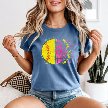 Pretty Girls Walk Like This - Softball Comfort Colors Vintage Heavyweight Tee