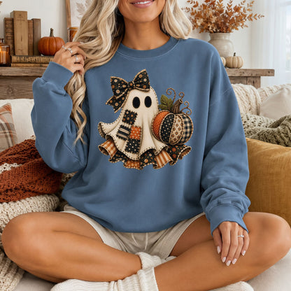 Patchwork Ghost Halloween Comfort Colors Tee, Long Sleeve or Sweatshirt | C1717, 4410 & 1566