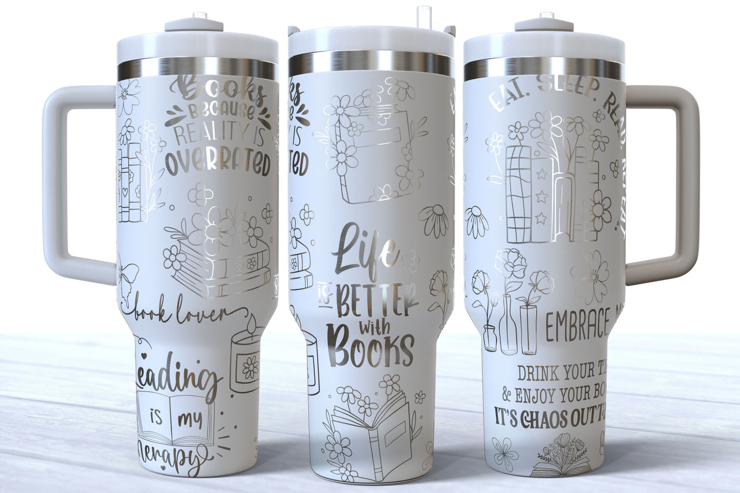 Bookish Word Art Laser Engraved Tumbler | Silver, Gold & Rainbow Plated