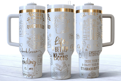 Bookish Word Art Laser Engraved Tumbler | Silver, Gold & Rainbow Plated