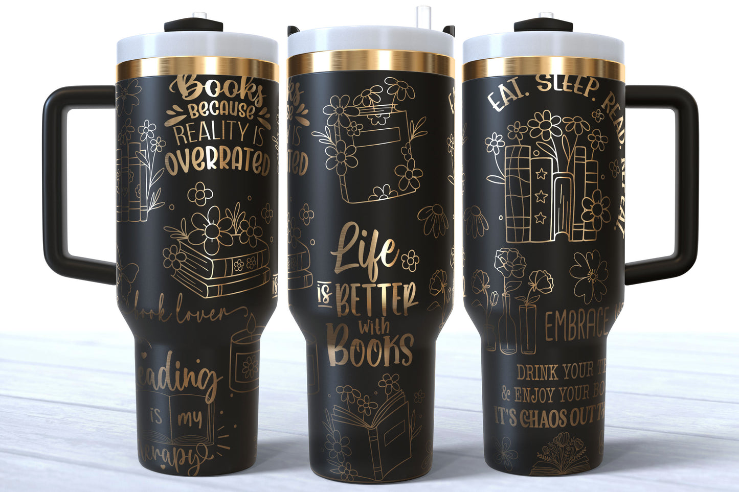 Bookish Word Art Laser Engraved Tumbler | Silver, Gold & Rainbow Plated