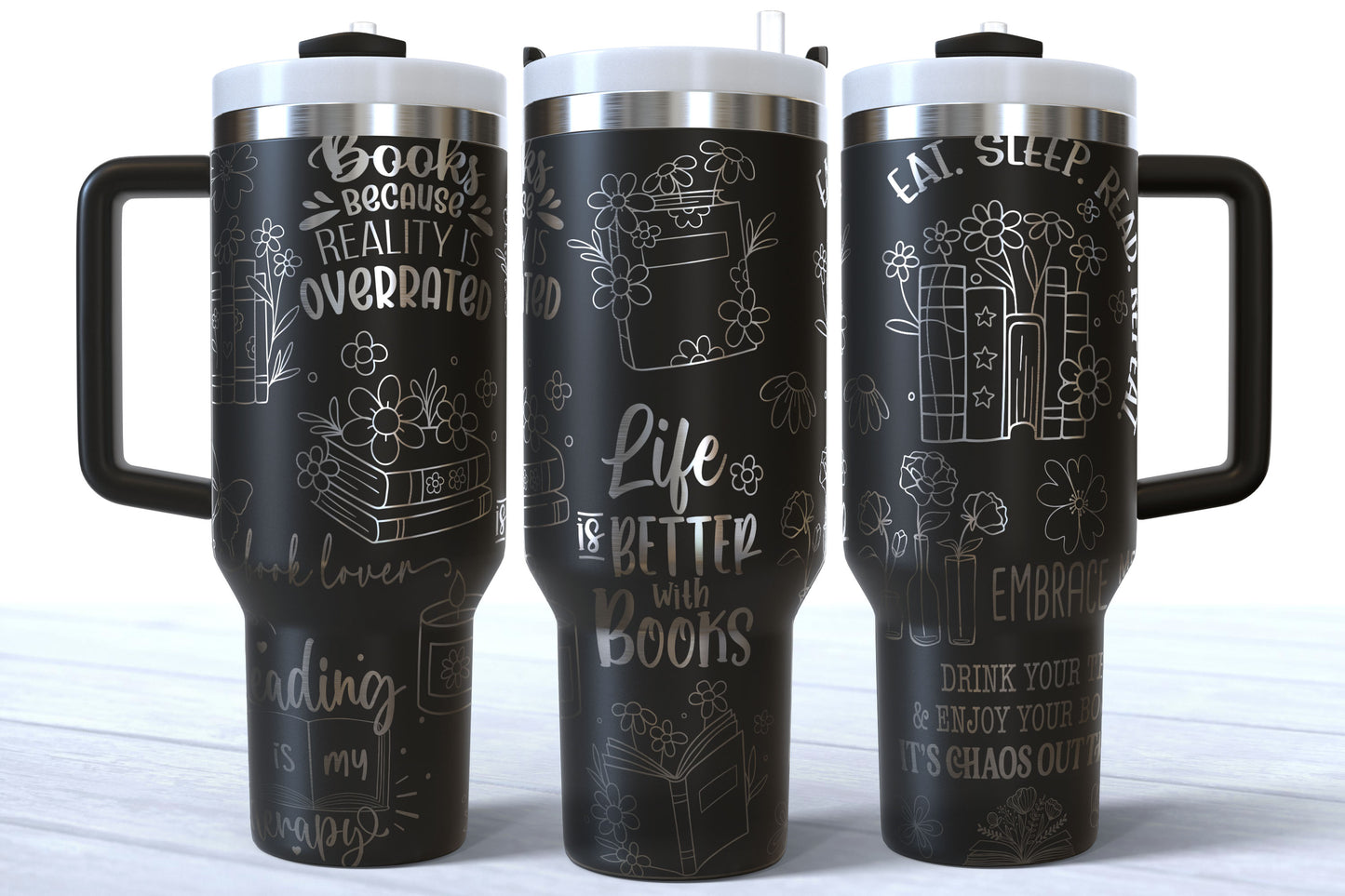 Bookish Word Art Laser Engraved Tumbler | Silver, Gold & Rainbow Plated