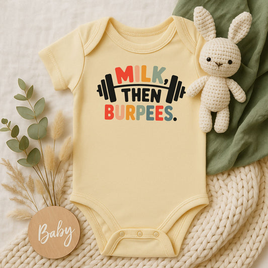 Milk Then Burpees | Rabbit Skins Baby Onesie | DTF Print
