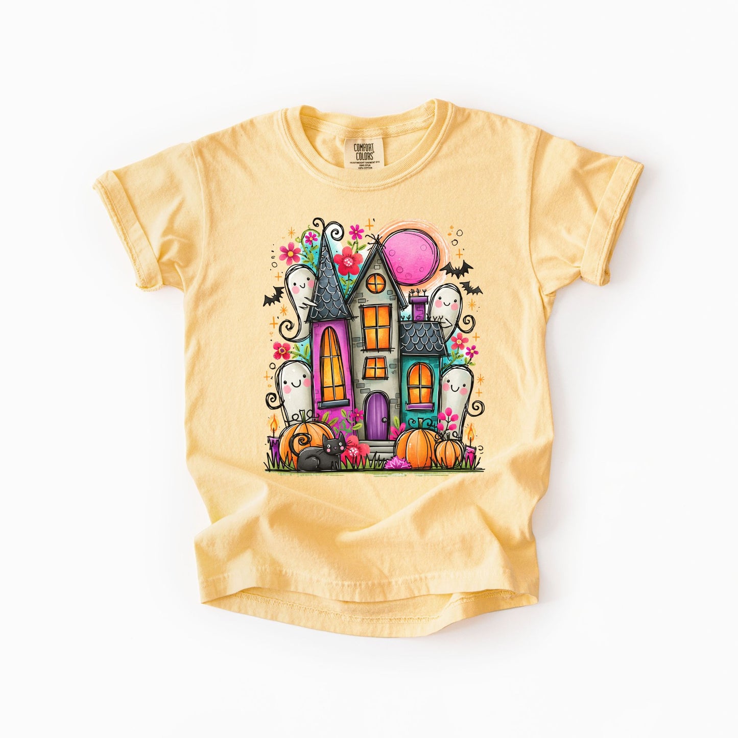 Cute Haunted House Kids Comfort Colors Tee | Youth XS–XL