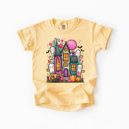 Cute Haunted House Kids Comfort Colors Tee | Youth XS–XL