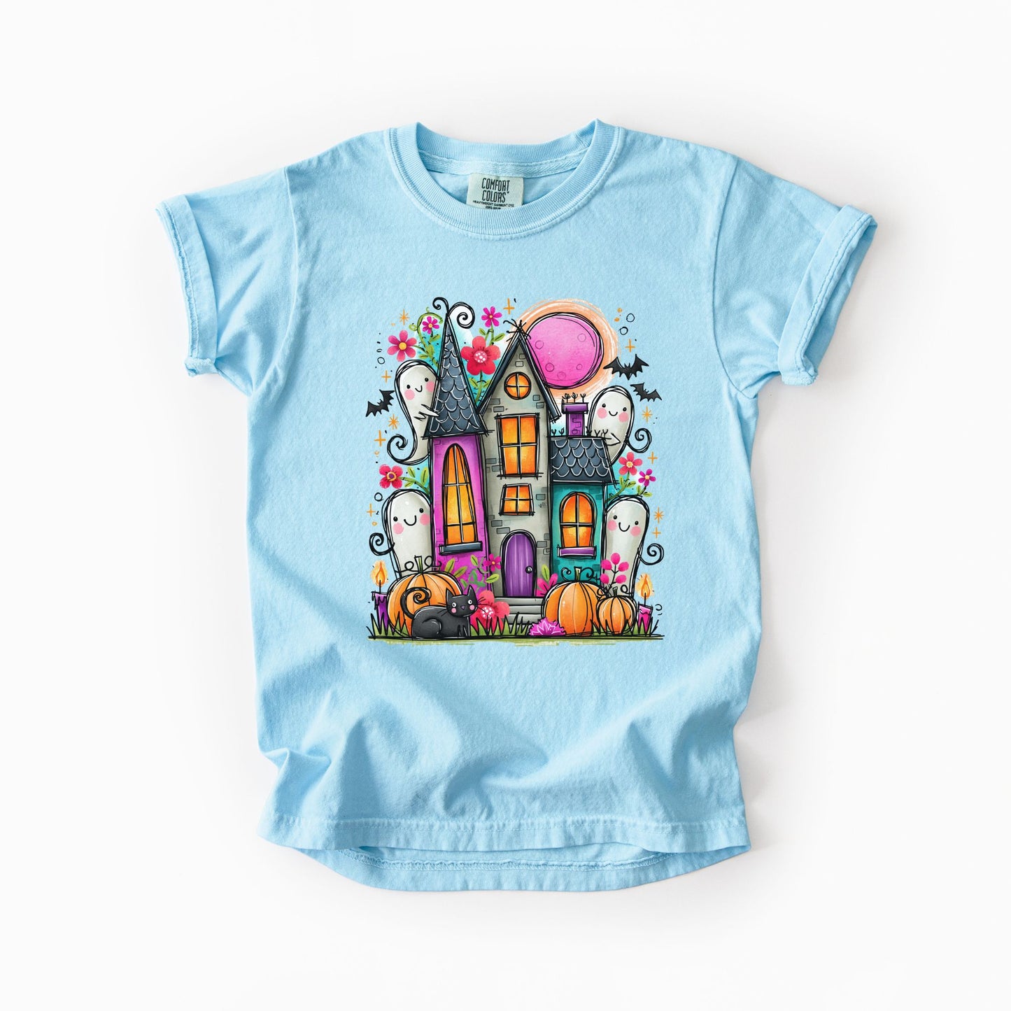 Cute Haunted House Kids Comfort Colors Tee | Youth XS–XL