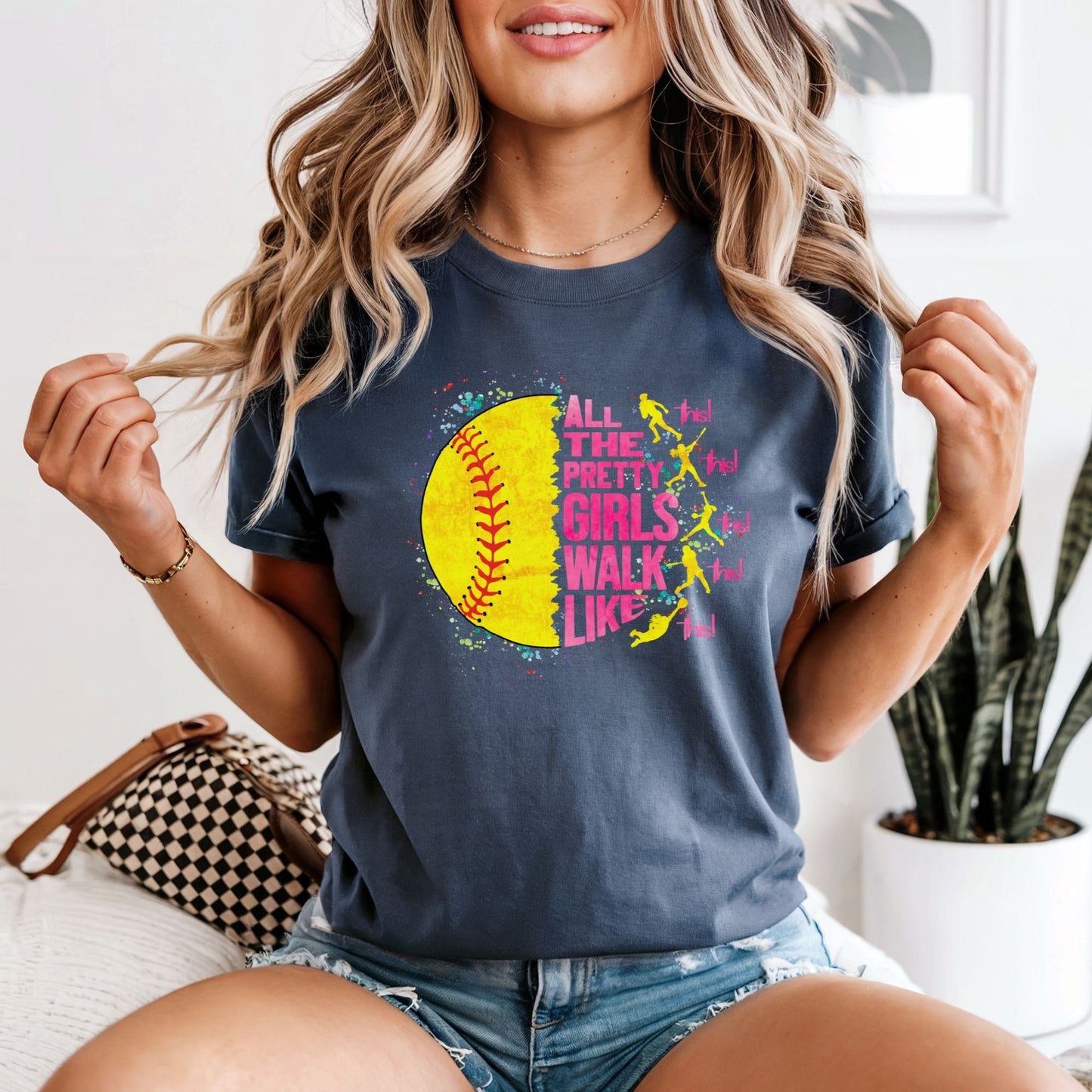 Pretty Girls Walk Like This - Softball Comfort Colors Vintage Heavyweight Tee